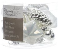 Decoris 12 Glazen figuren 4 cm mix winter wit zilver kerst Kerstballen