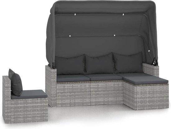 vidaXL 4-delige Loungeset met kussens poly rattan grijs