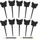 Merkloos / Sans marque Krijtbordjes vlinder vorm op stokje - 10x stuks - 18 cm - met krijtstift - kruidentuin bordjes