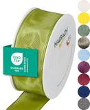 Halbach Seidenbänder Premium cadeaulint met draadrand, breedte 40 mm, lengte 25 m, Öko-Tex 100 gecertificeerd lint, taftlint Made in Germany, kleur: groen