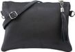 Sans marque Sac pochette et sac à bandoulière en cuir véritable - Sac de soirée polyvalent 22x15 cm - Gris foncé