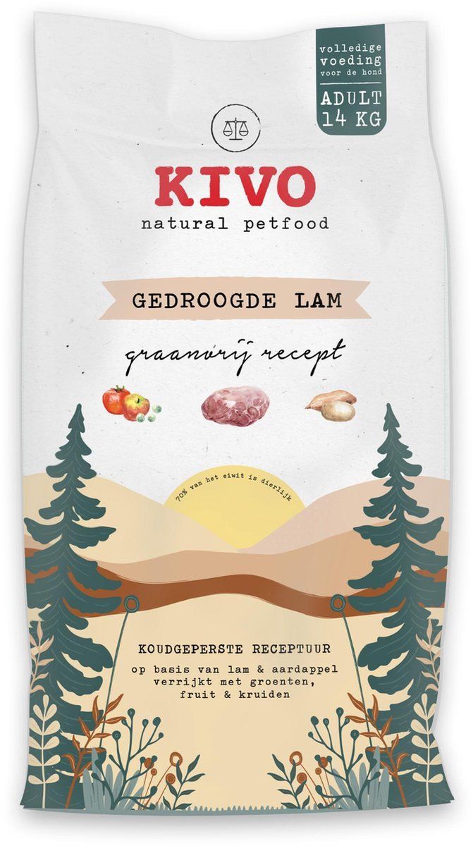 Kivo Petfood graanvrije hondenbrokken - Gedroogde Lam - 14 kg