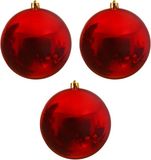 Merkloos Decoris Kerstbal - 3x - rood - groot - 20 cm - kunststof - glans
