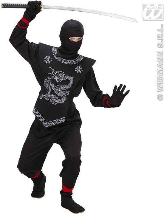 Widmann Ninja & Samurai Kostuum Zwarte Ninja Prince Of Thieves Kostuum Jongen Maat 140 Carnaval kostuum Verkleedkleding