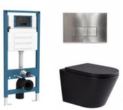 QeramiQ Dely Toiletset - inbouwreservoir Qeramiq Flush - 35mm zitting - metaal RVS bedieningsplaat - rechthoekige knoppen - mat zwart