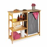 Relaxdays Wasmand rek - bamboe - 3 planken - uittrekbaar - 80 x 100 x 32 cm - badkamerrek - slaapkamer