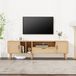 MODFU TV-meubel 180 cm van spaanplaat met rattan-accenten, 2 deuren en 1 lade, eikenkleur, met kabelmanagement