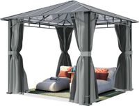 TOOLPORT Tuinpaviljoen 3x3 m, aluminium, polycarbonaat dak ca. 8 mm, grijs - met zijwanden en muggennetten