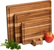 Relaxdays Snijplank, Set van 3, 3 Maten, Standaard, Sapgoot, Bruin