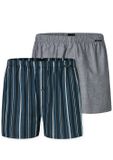 Schiesser Boxershorts 2-pack geweven stof strepen meerkleurig - Boxershorts multipack Heren Onderbroek - grijs, blauw