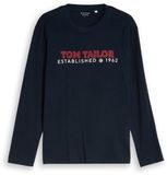 Tom Tailor - T-shirt à manches longues avec imprimé logo - Taille L - bleu captain