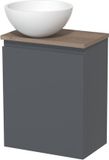 Maxaro Toiletmeubel met waskom | 41 cm Donkergrijs Greeploos front Mat wit Solid surface waskom Middenbruin eiken blad