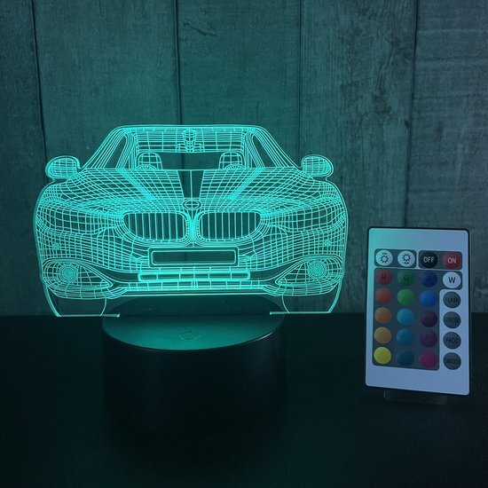 Klarigo Klarigo® Nachtlamp – 3D LED Lamp Illusie – 16 Kleuren – Bureaulamp – BMW M4 – Sport Auto - Nachtlampje Kinderen – Creative lamp - Afstandsbediening