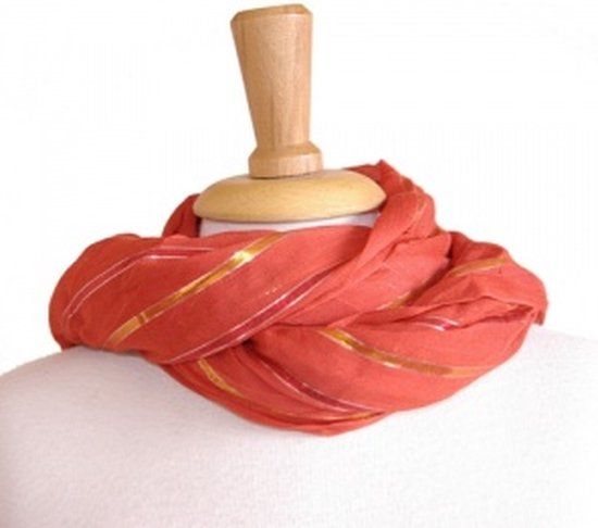 Behave accessoires - Sjaal - Rood/Oranje - Gestreept - Dames - Vierkant - 90x90cm - Polyester