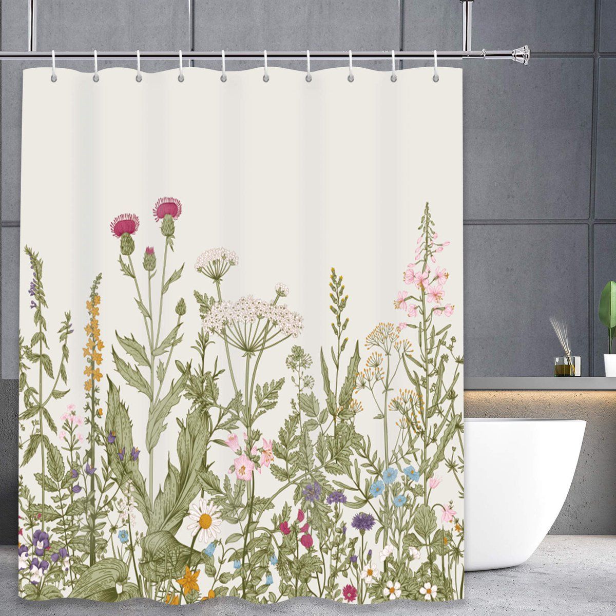 3BMt Douchegordijn Design - Bloemen - 180 x 200 cm - Polyester - met ringen