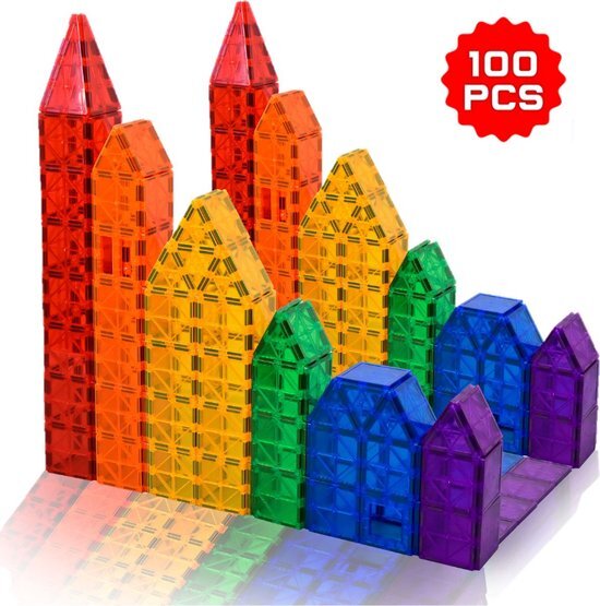 Joyage Magnetisch Bouwspeelgoed - 100stuks - Constructie speelgoed jongens - Magnetische bouwstenen - Magnetic Tiles Magnetische tegels bouwstenen Knikkerbanen Knikkerbaan - Montessori Speelgoed bouwblokken Magna tastish - Jongens Speelgoed kinderen