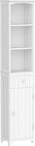 Meuble de salle de bain - Armoire haute avec étagères - 34 x 24 x 170 cm - Meuble de rangement étroit - Autoportant - Blanc