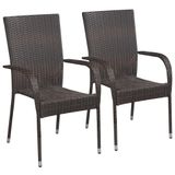 VidaXL Tuinstoelen stapelbaar 2 stuks polyrattan bruin