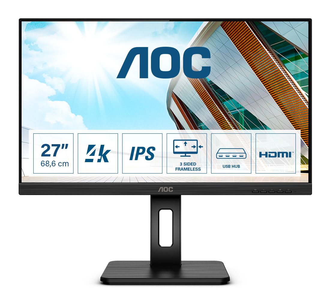 AOC U27P2 27" 4K UHD IPS Monitor - 3840x2160, HDMI, DisplayPort