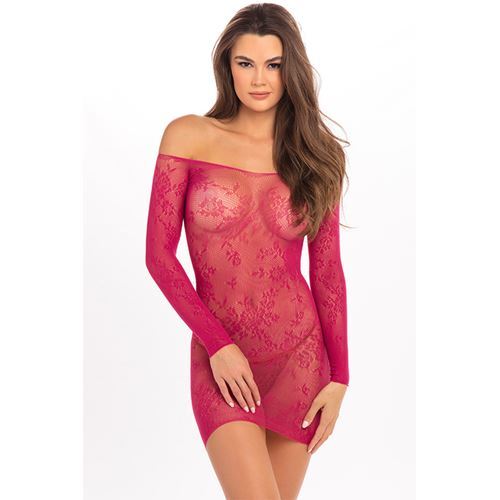 Rene Rofe Kanten Offshoulder jurkje René Rofé roze