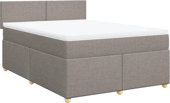 vidaXL Boxspring met matras stof taupe 140x200 cm