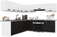 B BELINI GROUP BELINI Keukenblok ITALIA 7 - Keukenmeubel Set 420 cm Wit-Ebbenhout Mat met Werkbladen - Boven- en Onderkasten
