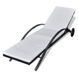vidaXL Lit de jardin avec coussin et roulettes poly rotin noir