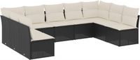 vidaXL 9-delige Loungeset met kussens, poly rattan, zwart