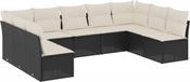 vidaXL 9-delige Loungeset met kussens, poly rattan, zwart