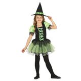 Fiestas Guirca Zwart/groen heksen kostuum voor meisjes 140/152