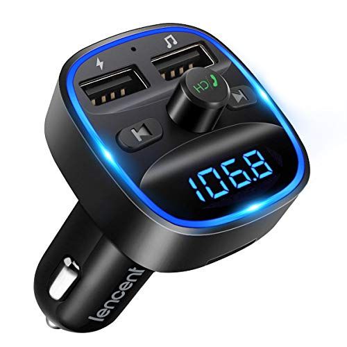 LENCENT Bluetooth 5.0 FM Transmitter, Bluetooth Auto FM Zender, Blaue LED