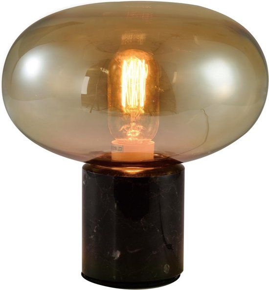 QUVIO Lamp - Tafellamp - Marmer - Glas - Zwart/Transparant - D 22 cm