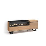 Skraut Home TV-Meubel, Lowboard, Woonkamer, Eetkamer, 150x57x35cm, Voor tv's tot 65", Elektrische haard, Industrieel design, Moderne stijl, Eiken