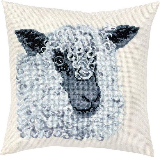 Permin Grey Sheep Cross Stitch Cushion - 40x40cm - Includes Pattern & Materials