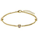 Lucardi - Dames Zilveren goldplated armband met zirkonia - Armband - 925 Zilver - Goudkleurig - 19 cm