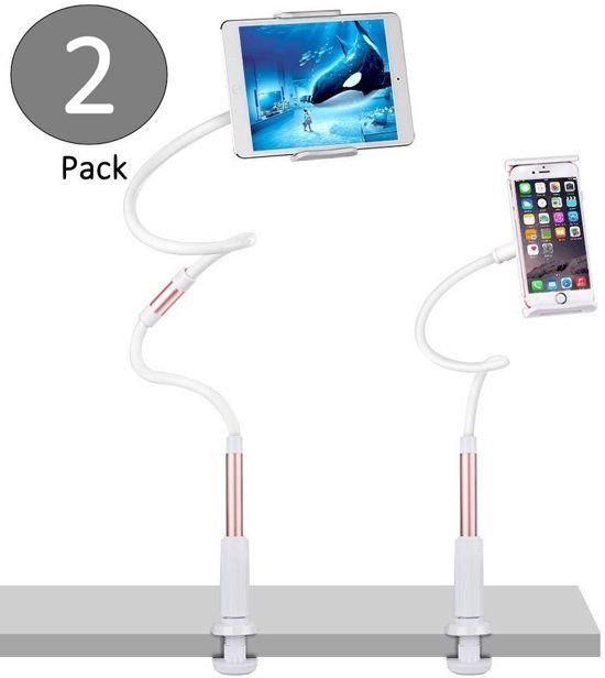 iCall 2 Stuks Tablet / Telefoon Houder Universeel met Tafelklem â€“ voor alle tablets tot 13 inch â€“ Goud â€“ voor onder andere Apple iPad 9.7 2017 / Air 2 / 2/3/4 / Pro 10.5 2017 / Samsung Galaxy Tab A 10.1 2016 / Tab S2 97