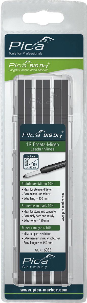 Pica 6055 Big Dry Navulling - Steenpotlood 10H - 12 stuks