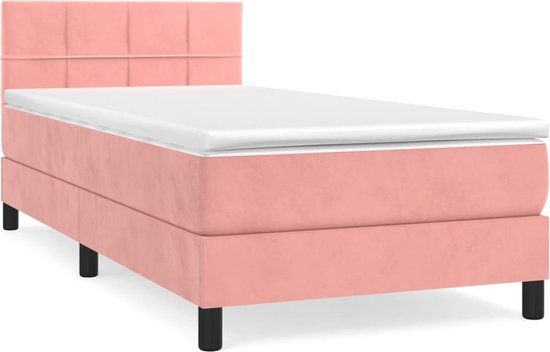 vidaXL Boxspring met matras fluweel roze 90x190 cm