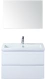 BES LED Vogue Badmeubelset 80 cm - Greeplijst in Kleur - Wit Hoogglans - Keramische Wastafel Wit 1 Kraangat met Spiegel
