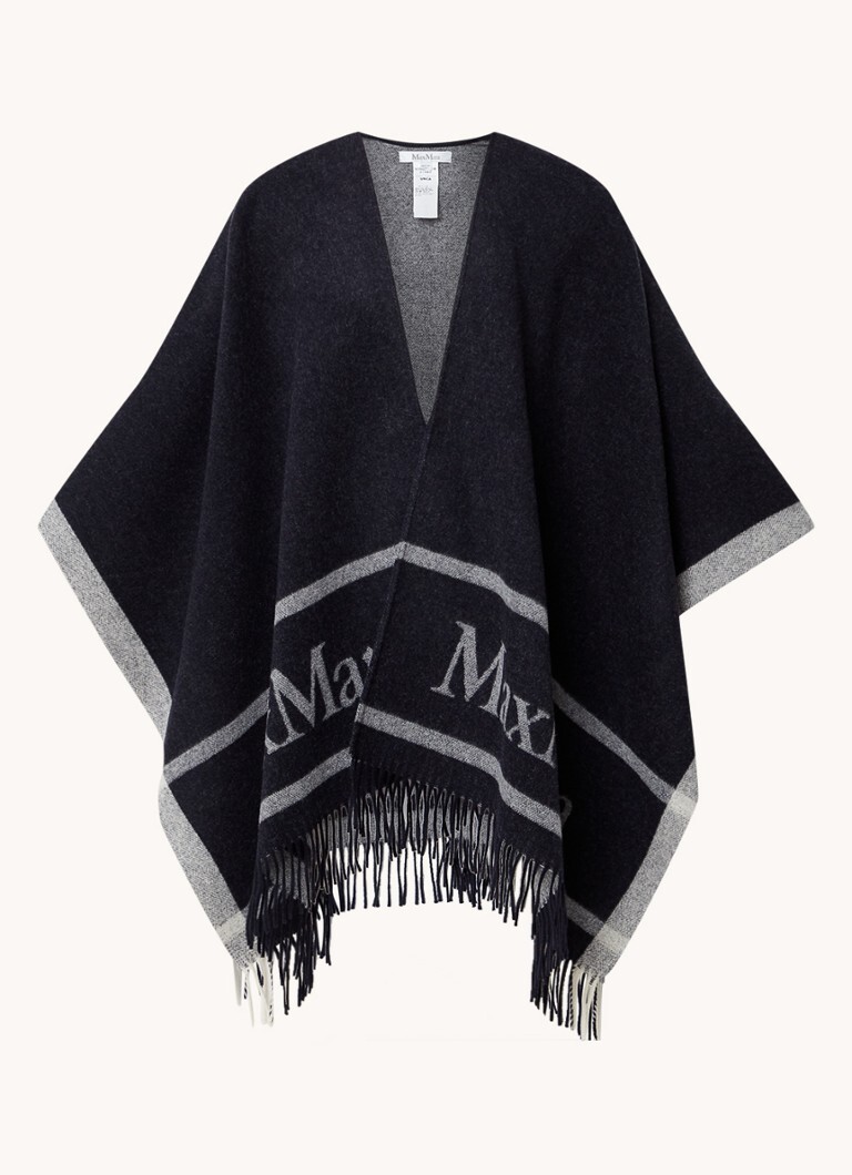 MaxMara MaxMara Hilde fijngebreide poncho van wol met logo