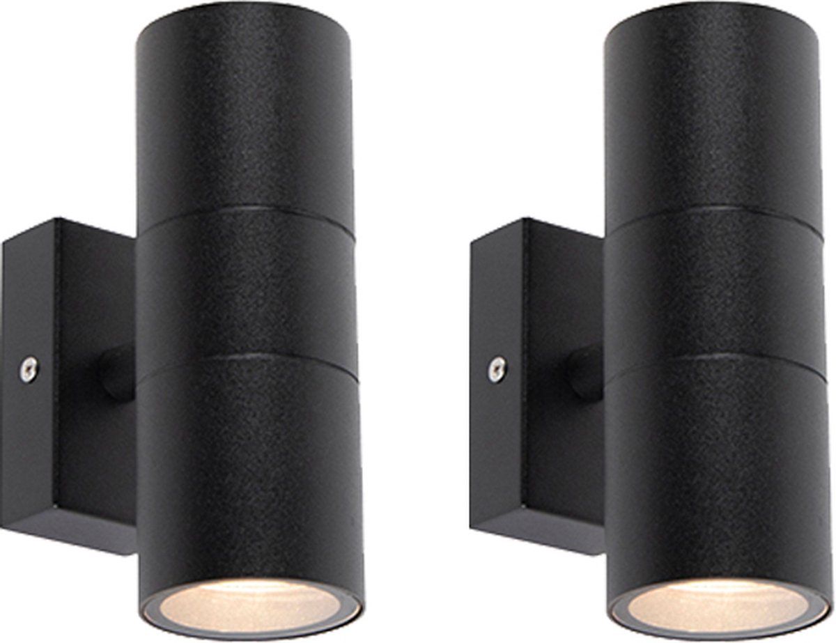 QAZQA Duo - Wandlamp - Up Down - Zwart - RVS - GU10 - IP44