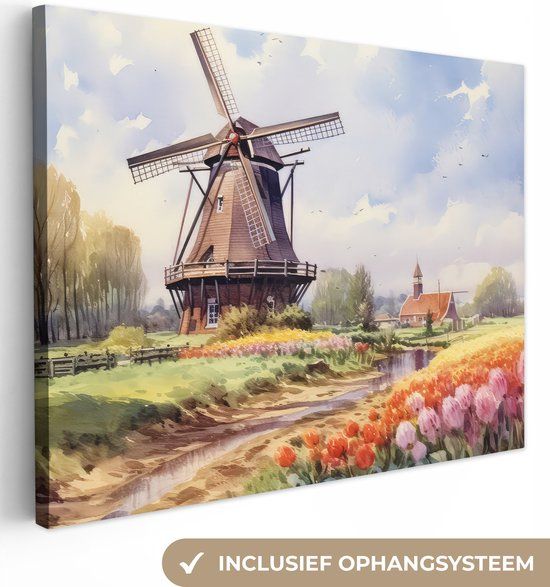 OneMillionCanvasses Canvas Schilderij - Molen - 160x120 cm