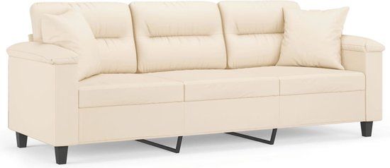 vidaXL Driezitsbank met kussens 180 cm microvezelstof beige