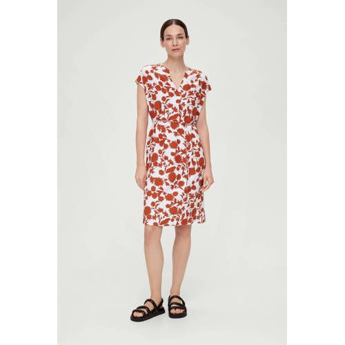 s.Oliver BLACK LABEL jurk met all over print en plooien roodruin/ecru
