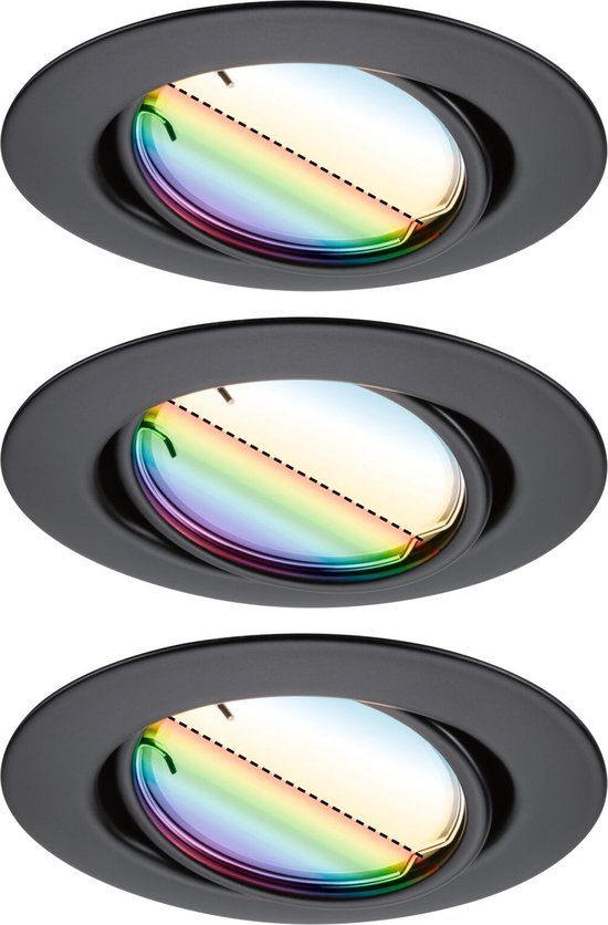 Paulmann Base - Inbouwspot Set van 3 - Zwart - RGBW - Zigbee - Zwenkbaar - 9cm - 420lm - 3000K
