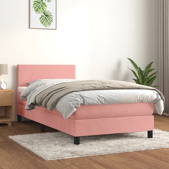 vidaXL Boxspring met Matras Fluweel Roze 90x200 cm