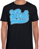 Bellatio Decorations T-shirt heren - FOUT - zwart - blauwe panter look letters - fout/goud/fout L
