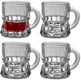 Merkloos Shotglaasjes bierpul - 12x stuks - met handvat - 2cl - polycarbonaat kunststof - Oktoberfest bar - shotjes mini glazen