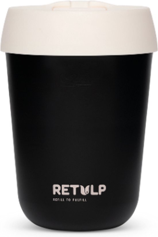 Retulp Travel Mug - Koffiebeker to go - 275 ml - Koffiemok - Black &amp; Chalk White