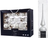 Decoris Kaemingk B.V. 42x stuks glazen kerstballen wit/zilver 5-6-7 cm inclusief witte piek